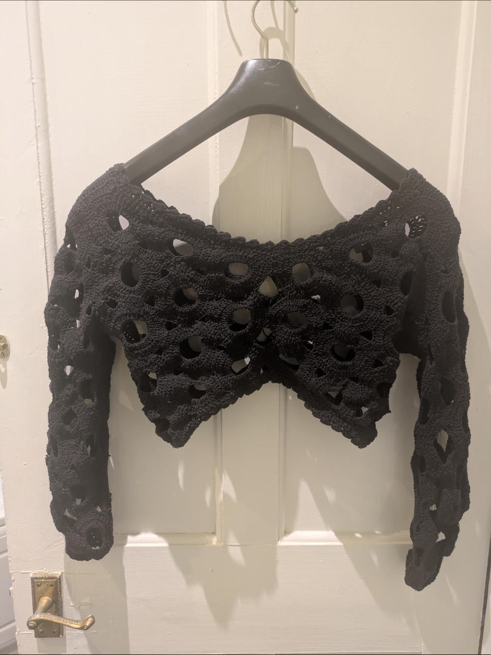 Anthropologie Maeve Black and Charcoal Crochet Crop Top
